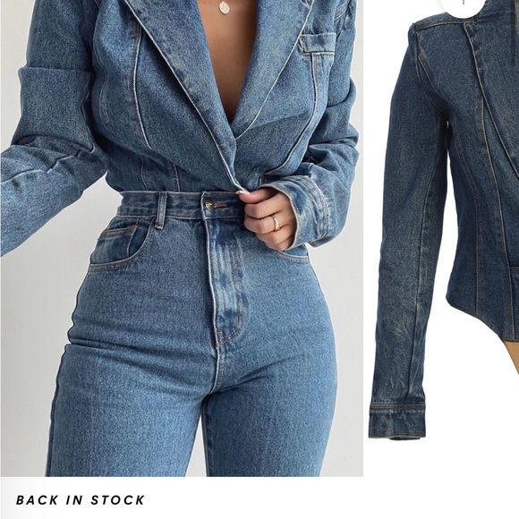 Denim Jacket with Brown Accent - Picture 2 of 2